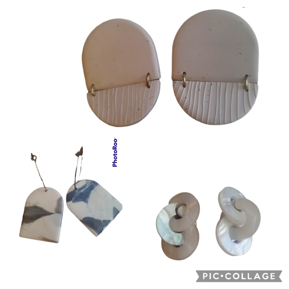 3 new pairs handmade earrings polymer clay, acrylic